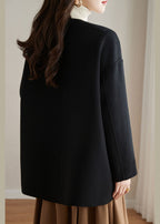 Stylish Camel V Neck Patchwork Button Wool Blend Coats Fall