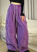Load image into Gallery viewer, Stylish Cozy Purple Pockets Patchwork Cotton Wide Leg Pants Spring