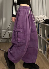 Load image into Gallery viewer, Stylish Cozy Purple Pockets Patchwork Cotton Wide Leg Pants Spring