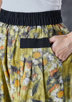 Stylish Green Elastic Waist Patchwork Print Cotton Harem Pants Summer