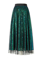 Stylish Green Elastic Waist Sequins Tulle A Line Skirt Spring