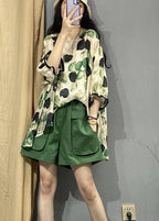 Stylish Green O Neck Print Cotton T Shirts Bracelet Sleeve