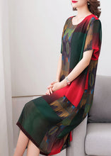 Load image into Gallery viewer, Stylish Green O Neck Print Patchwork Chiffon Dress Summer