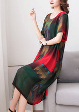 Load image into Gallery viewer, Stylish Green O Neck Print Patchwork Chiffon Dress Summer