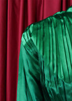 Stylish Green Wrinkled Tie Waist Chiffon Shirts And Pants Two Pieces Set Fall