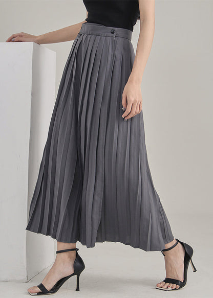 Stylish Grey Patchwork wrinkled Solid Skirt Spring
