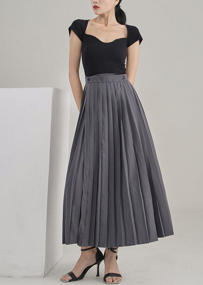 Stylish Grey Patchwork wrinkled Solid Skirt Spring
