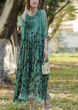 Load image into Gallery viewer, Stylish Lake Green Embroideried Patchwork Silk Long Dress Half Sleeve