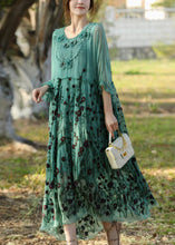 Load image into Gallery viewer, Stylish Lake Green Embroideried Patchwork Silk Long Dress Half Sleeve