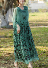 Load image into Gallery viewer, Stylish Lake Green Embroideried Patchwork Silk Long Dress Half Sleeve