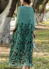 Load image into Gallery viewer, Stylish Lake Green Embroideried Patchwork Silk Long Dress Half Sleeve
