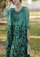 Load image into Gallery viewer, Stylish Lake Green Embroideried Patchwork Silk Long Dress Half Sleeve