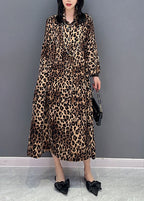 Stylish Leopard Peter Pan Collar Patchwork Cotton Dresses Spring