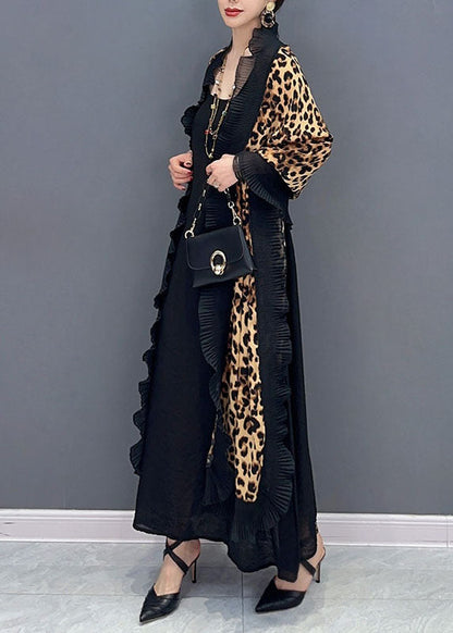Stylish Leopard Ruffled Patchwork Chiffon Cardigans Summer