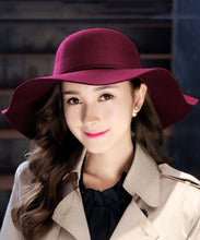Load image into Gallery viewer, Stylish Mulberry Wave Brim Bow Woolen Cloche Hat