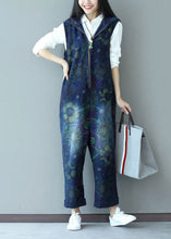 Load image into Gallery viewer, Stylish Navy Zippered Hooded Print Denim Jumpsuits Spring