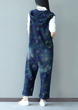 Load image into Gallery viewer, Stylish Navy Zippered Hooded Print Denim Jumpsuits Spring