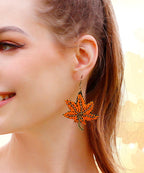 Stylish Orange Copper Hand Woven Rice Ball Maple Leaves Drop Earrings