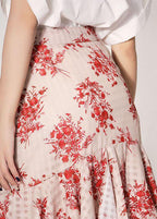 Stylish Pink Print Ruffles High Waist Mermaid Skirts