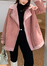 Load image into Gallery viewer, Stylish Pink Zip Up Pockets Patchwork Leather And Fur Coats Fall