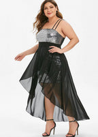 Stylish Purple Sequins Low High Design Patchwork Chiffon Dresses Sleeveless