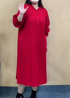 Stylish Red Hooded Oversized Knit Robe Dresses Fall