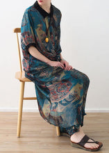 Load image into Gallery viewer, Summer Large Blue Print Chiffon Print Set Women&#39;s Shirt Pants Two Piece Set