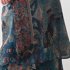 Summer Large Blue Print Chiffon Print Set Women's Shirt Pants Two Piece Set
