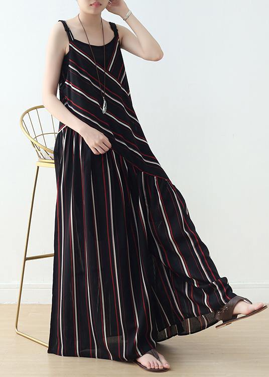 Summer New Sling Large Chiffon Black Striped Jumpsuit