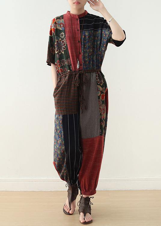 Summer Prints Linen Loose Bat Sleeve Jumpsuit