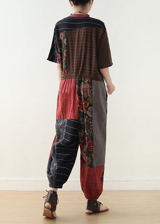 Summer Prints Linen Loose Bat Sleeve Jumpsuit