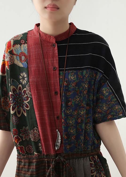 Summer Prints Linen Loose Bat Sleeve Jumpsuit