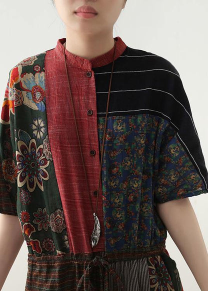 Summer Prints Linen Loose Bat Sleeve Jumpsuit