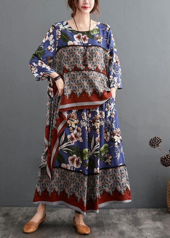 Summer Size Chiffon Hemp Retro Casual Wide Leg Pants Two Piece Set