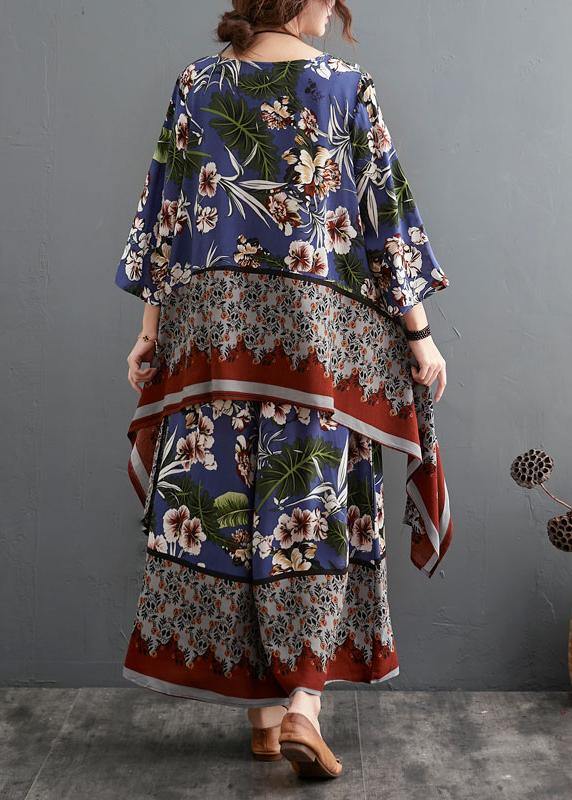 Summer Size Chiffon Hemp Retro Casual Wide Leg Pants Two Piece Set