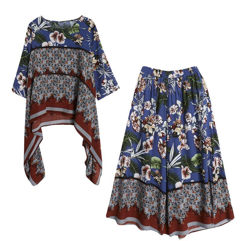 Summer Size Chiffon Hemp Retro Casual Wide Leg Pants Two Piece Set