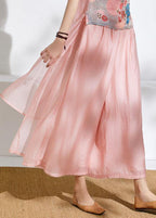 Summer  elastic waist pink temperament wide-leg pants