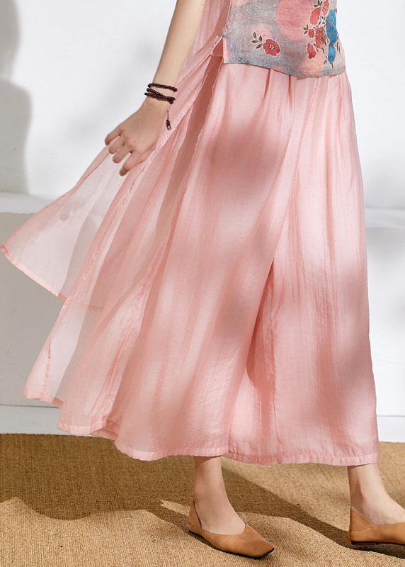 Summer  elastic waist pink temperament wide-leg pants