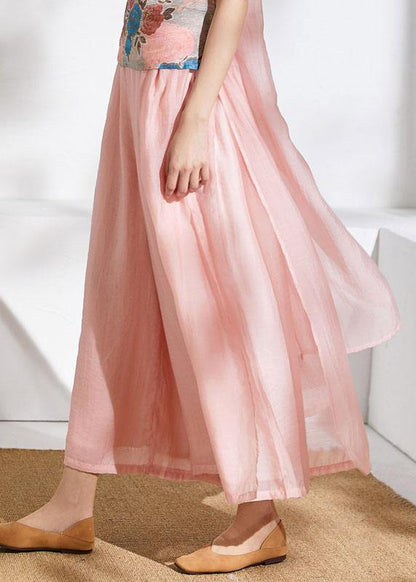 Summer  elastic waist pink temperament wide-leg pants