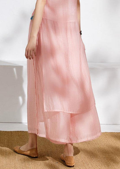 Summer  elastic waist pink temperament wide-leg pants