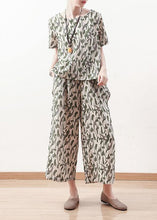 Load image into Gallery viewer, Summer original design vintage green short sleeve prints linen print shirt pants two pieces