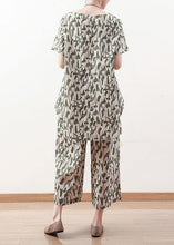 Load image into Gallery viewer, Summer original design vintage green short sleeve prints linen print shirt pants two pieces