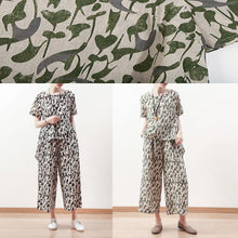 Load image into Gallery viewer, Summer original design vintage green short sleeve prints linen print shirt pants two pieces