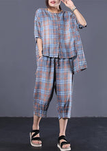 Load image into Gallery viewer, Summer retro plaid casual shirt denim two pieces