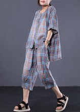 Load image into Gallery viewer, Summer retro plaid casual shirt denim two pieces
