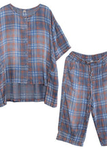 Load image into Gallery viewer, Summer retro plaid casual shirt denim two pieces