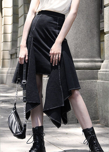 2022 Black Patchwork Skirt Asymmetrical Spring