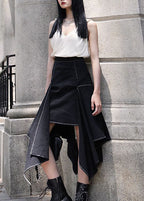 2022 Black Patchwork Skirt Asymmetrical Spring