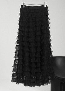 2022 Black Patchwork Tulle Skirt Spring