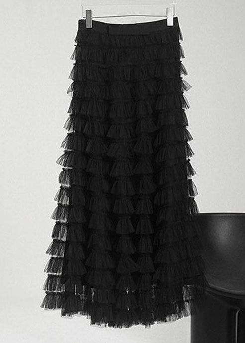 2022 Black Patchwork Tulle Skirt Spring